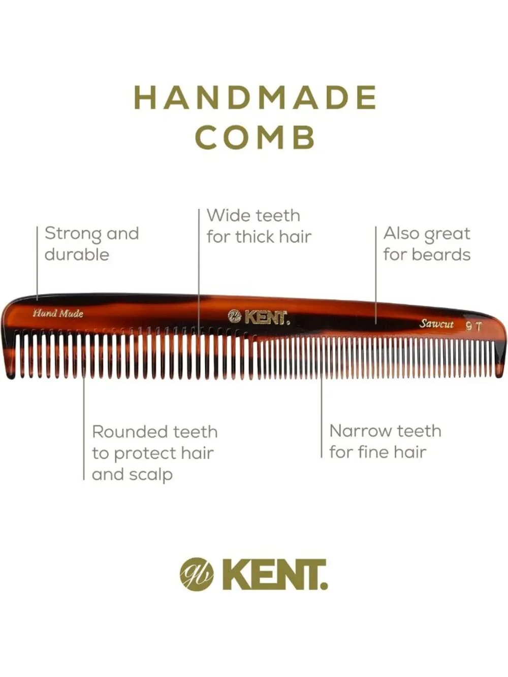 Large Tortoiseshell Detangling Comb - Handmade Fine & Wide Tooth for Wet Hair
